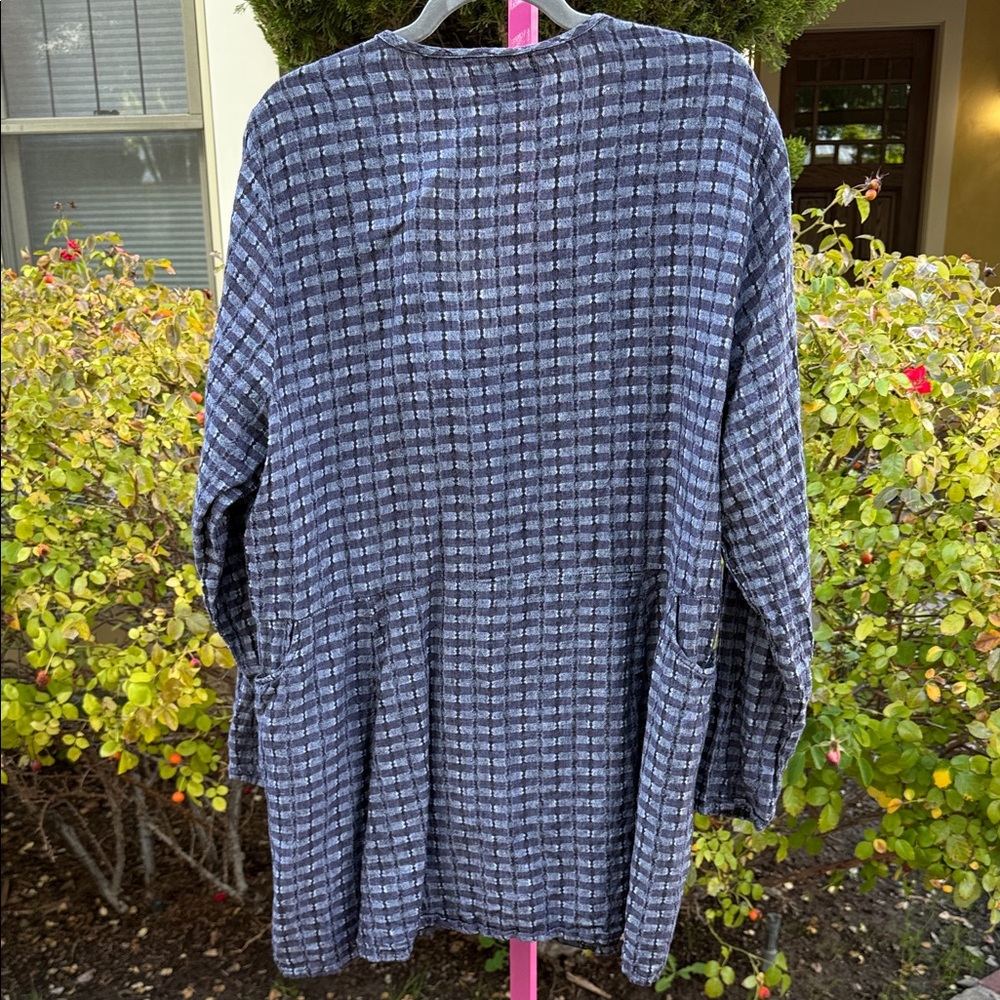 FLAX Linen Tunic Dress in Midnight & Slate Check – Size L - Picture 2 of 7